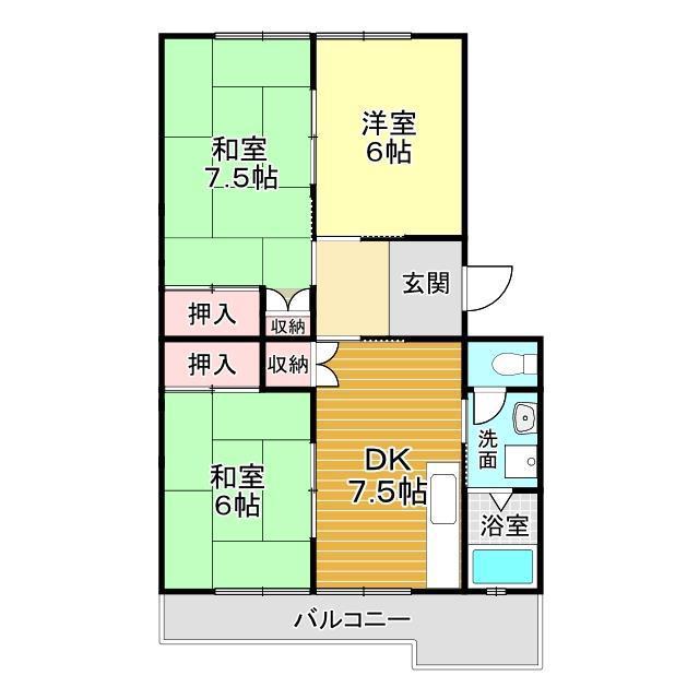 シャトー垣本(3DK/3階)の間取り写真