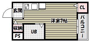 ロイヤルハイツ川西(ワンルーム/3階)の間取り写真