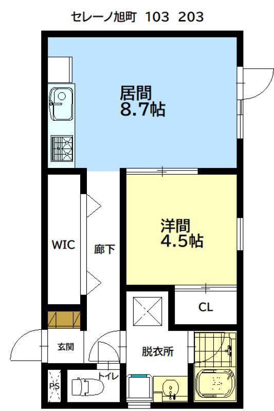 セレーノ旭町(1DK/2階)の間取り写真