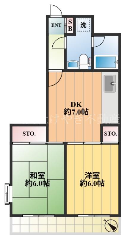 イワタハイツ(2DK/4階)の間取り写真