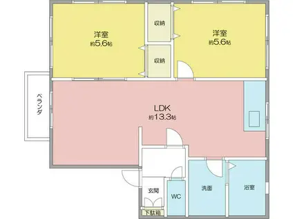 プリーマB棟(2LDK/2階)の間取り写真