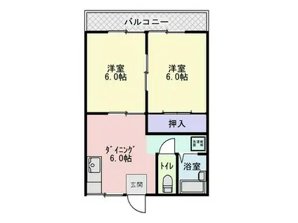 旭ヶ丘ハイツ(2DK/2階)の間取り写真