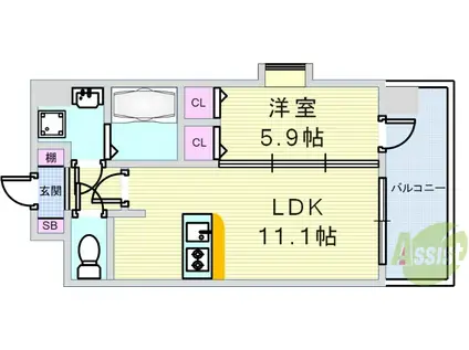 スプランディッド梅田北(1LDK/8階)の間取り写真