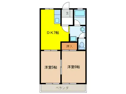 オリンピアD(2DK/2階)の間取り写真