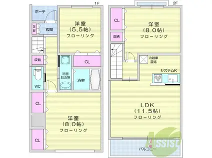 メゾネット中島丁(3LDK/1階)の間取り写真