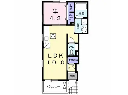ラ・ドゥサーI(1LDK/1階)の間取り写真
