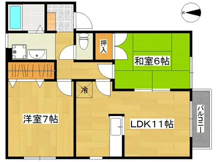 シェルブール壱番館(2LDK/1階)の間取り写真
