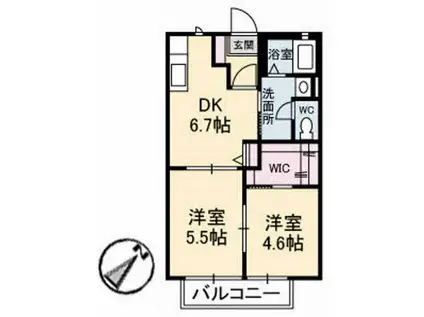 シャンティアオギII E棟(2DK/1階)の間取り写真