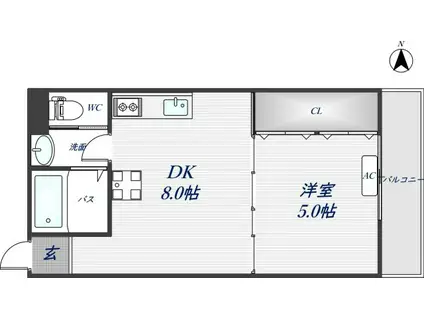 ポルトカーサ東大阪(1DK/3階)の間取り写真