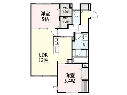 鎌倉市台メゾン北棟(2LDK/1階)の間取り写真