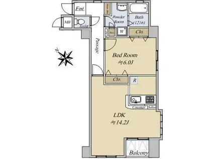 カサベラ異人館山本通(1LDK/5階)の間取り写真