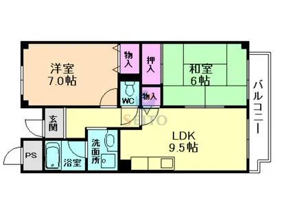 ユマン蛍苑(2LDK/1階)の間取り写真