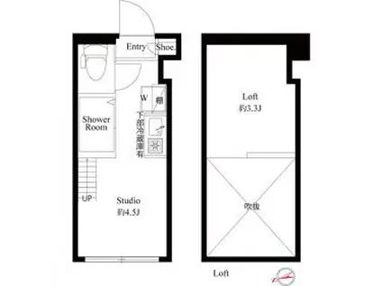 ハーモニーテラス池袋本町(ワンルーム/1階)の間取り写真