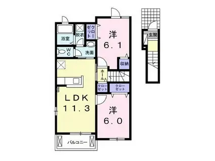 アクティフ神辺D(2LDK/2階)の間取り写真