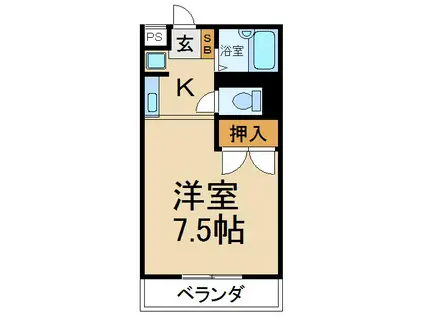 バーズヒル(1K/1階)の間取り写真