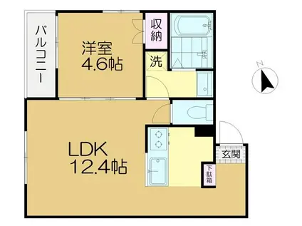 グリシーナ羽根木(1LDK/1階)の間取り写真