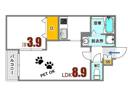 月光安芸中央弐番館(1LDK/1階)の間取り写真
