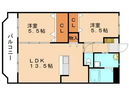 エスポワールK(2LDK/2階)の間取り写真