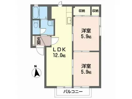 ディアスB(2LDK/2階)の間取り写真