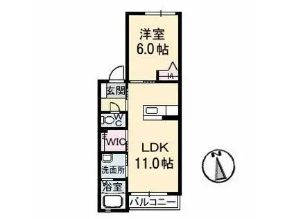 ラ・ヴィータ国富(1LDK/2階)の間取り写真
