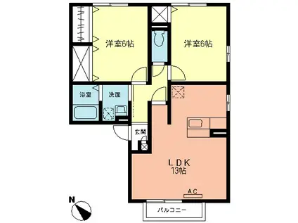 マイルドリーセイバリー(2LDK/2階)の間取り写真