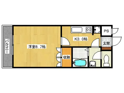 ジュネス祇園(1K/2階)の間取り写真