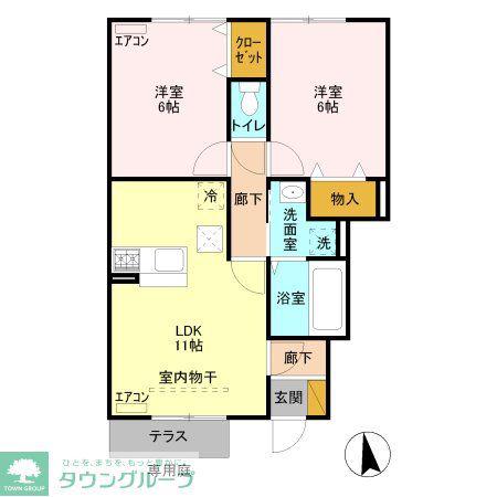 グランシャリオ大胡B(2LDK/1階)の間取り写真