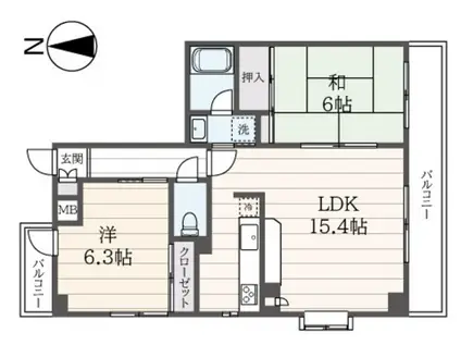アゼリアバレー(2LDK/4階)の間取り写真