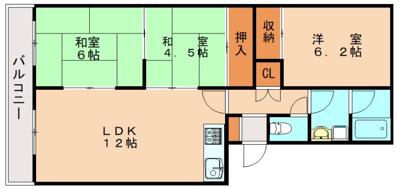 ファミール香椎II(3LDK/1階)の間取り写真