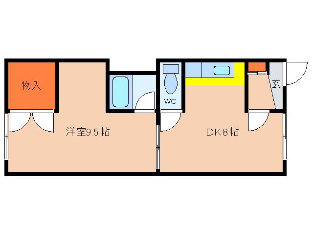ハイツ元町(1DK/3階)の間取り写真