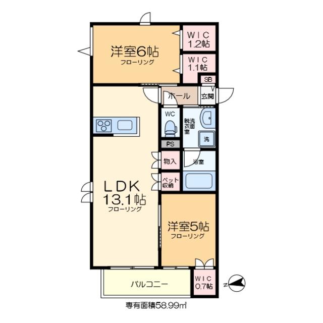 BONHEUR DE CHIEN KITAAYASE(2LDK/2階)の間取り写真
