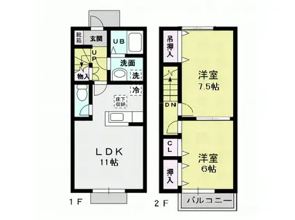 HARMONIAII(2LDK/1階)の間取り写真