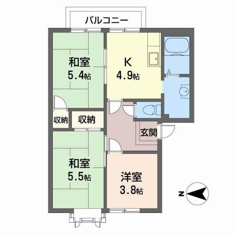コスモス結崎B(3K/2階)の間取り写真