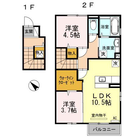ヴィラ桜木C棟(2LDK/2階)の間取り写真