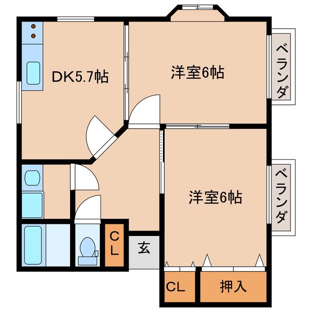 APARTMENTHOUSEグロウ(2DK/2階)の間取り写真