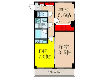 JR東海道本線 吹田駅(JR) 徒歩13分 3階建 築28年(2DK/3階)の間取り写真