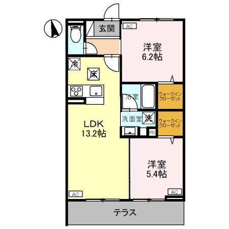 CLASSEUM元今泉(2LDK/1階)の間取り写真