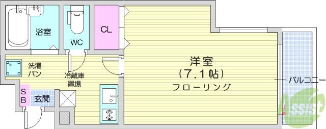 ベルシティ台原パーク(1K/2階)の間取り写真