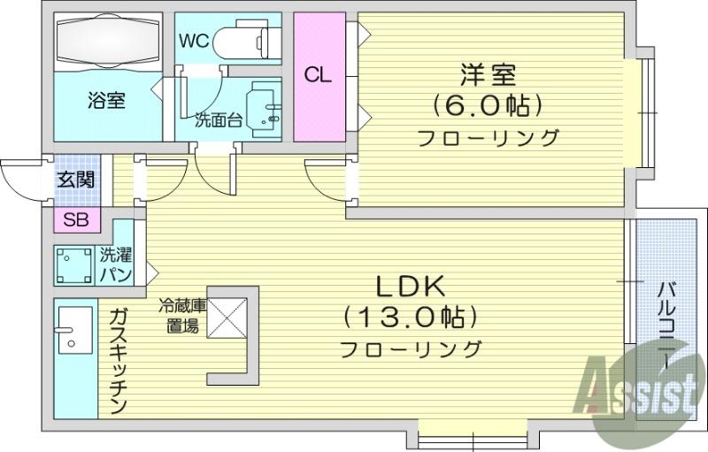 にゃパート八木山(1LDK/2階)の間取り写真
