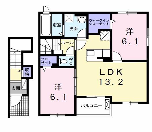 KSヴィレッジ平井 B(2LDK/2階)の間取り写真