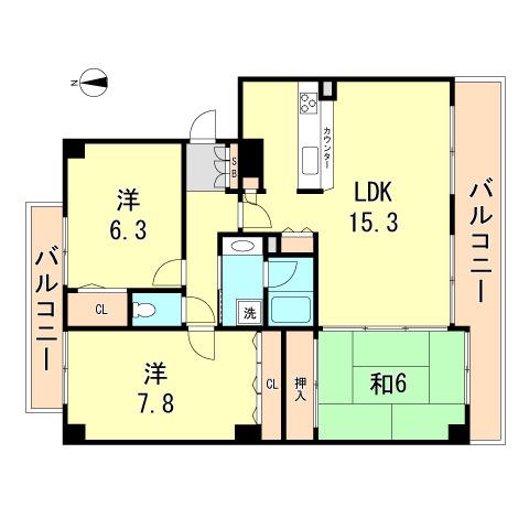 ディオレ新神戸B棟(3LDK/1階)の間取り写真