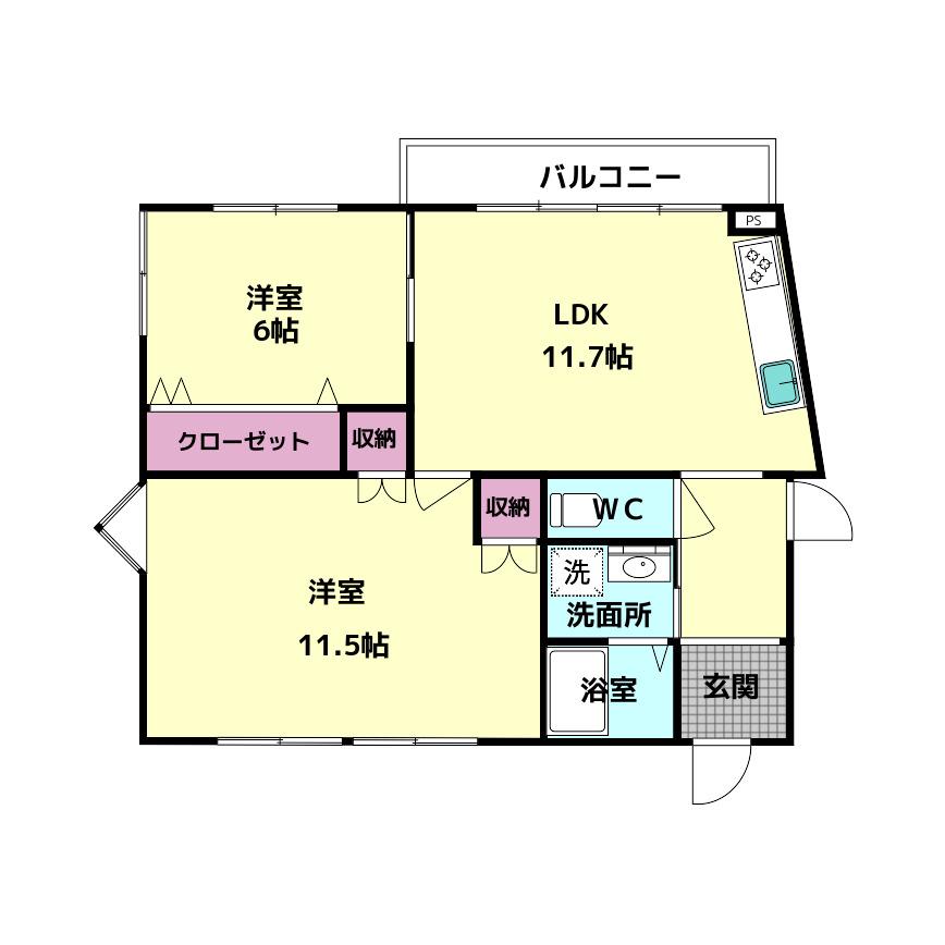 英和コーポ 5(2LDK/2階)の間取り写真