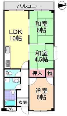 ドミール仲谷1号館(3LDK/3階)の間取り写真