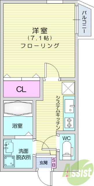 ヴュ・パノラマ(1K/2階)の間取り写真