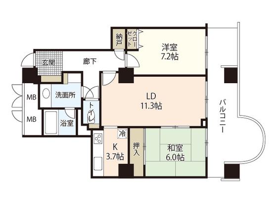 A.CITYタワーズウエスト(2LDK/12階)の間取り写真