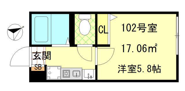 LECOCON平井(1K/1階)の間取り写真