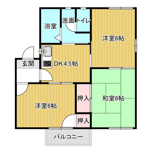 ハイホーム新宮(3DK/2階)の間取り写真