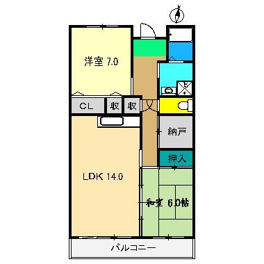 ロイヤルガーデンII(2LDK/4階)の間取り写真