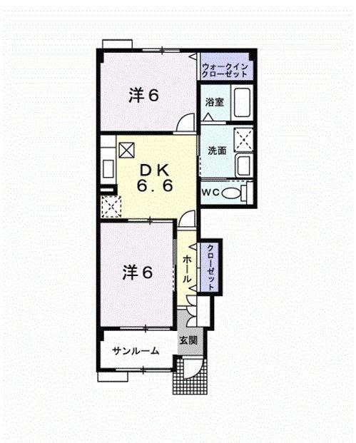 イヴェールI(2DK/1階)の間取り写真