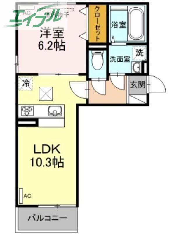 ヴィクトワール(1LDK/1階)の間取り写真
